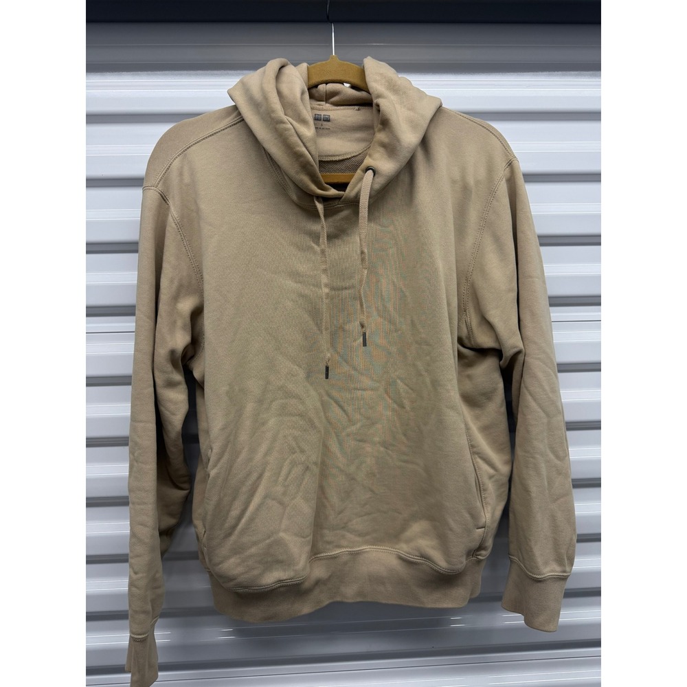 Uniqlo Mens Small Beige Tan Pullover Hoodie Sweatshirt Long Sleeve Pocket